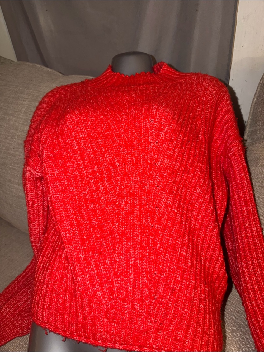 Soho Red Ribbed Crew Neck Sweater